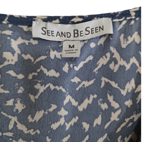 See and Be Seen Embroidered Drop Waist Mini Dress Medium Blue - Picture 2 of 6